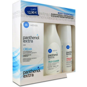 MEDISEI – Panthenol Extra Set: Body Essentials καθαρισμού και εξειδικευμένης φροντίδας σώματος με: Panthenol Extra Cream 100ml + Mild Cleanser 200ml + Spray Body Lotion 100ml