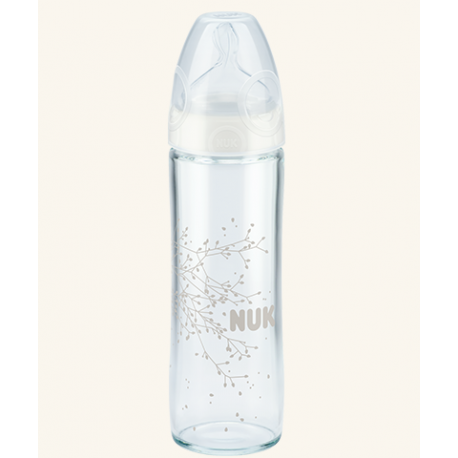 Nuk New Classic Glass Baby Feeding Bottle Silicone Teat 240ml 1piece – Μπιμπερό Γυάλινο Με Θηλή