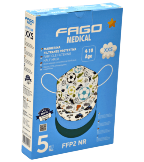 Μάσκα προστασίας Fago Poli FFP2 με φιλτράρισμα XXS-size 5 τμχ για αγόρι σε διάφορα σχέδια 4-10 ετών